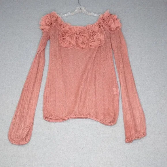 By Stella XL Loose Knit Off Shoulder 3D Floral Wool Blend Flawed Sweater Balloon - Picture 2 of 12